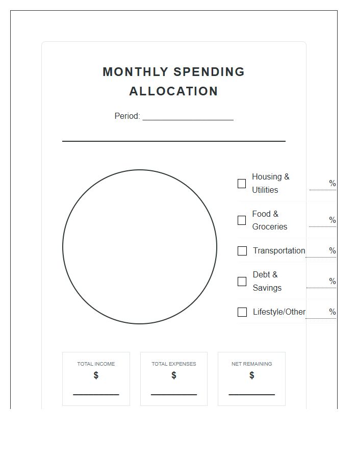 Personal Finance Management Printable Pie Chart