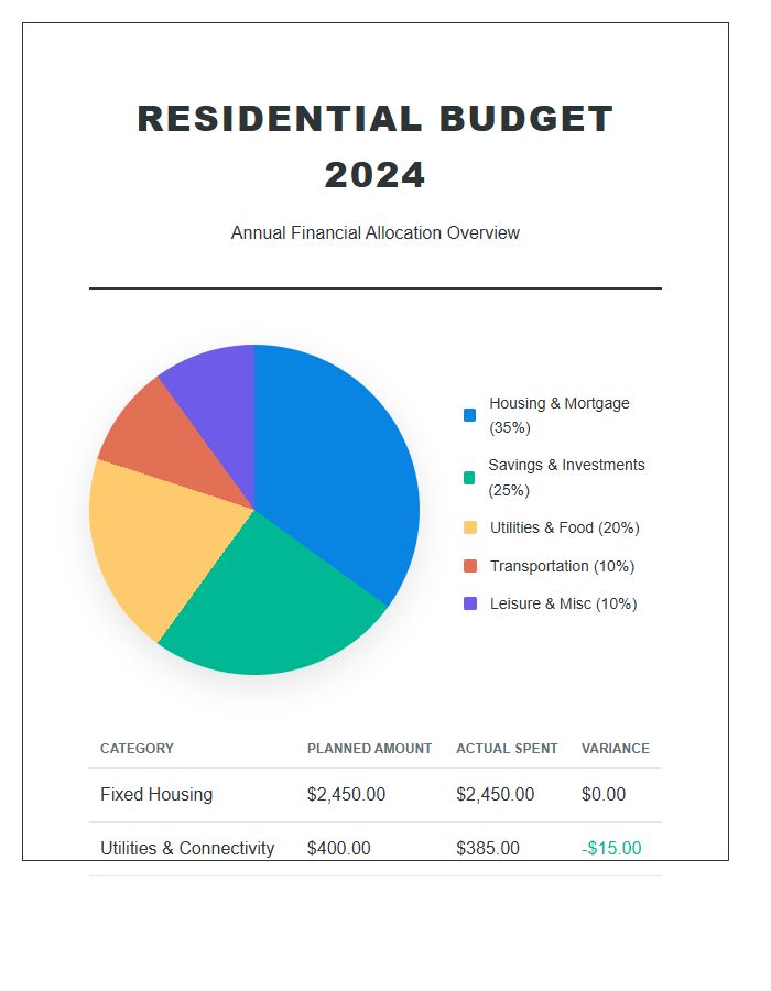 Residential Budget Visualization Printable Pie Chart