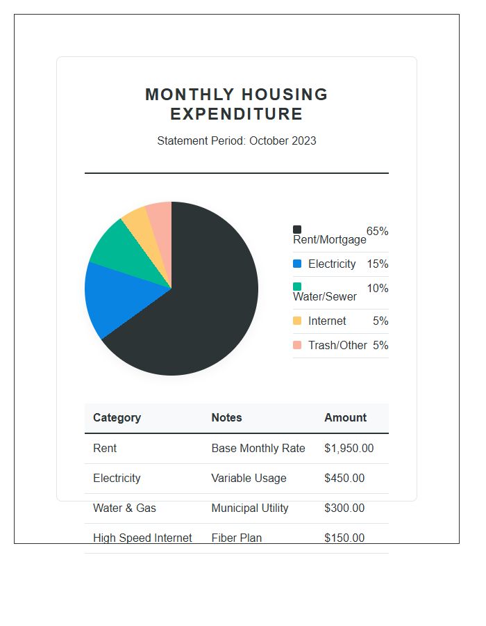 Utility And Rent Breakdown Printable Pie Chart