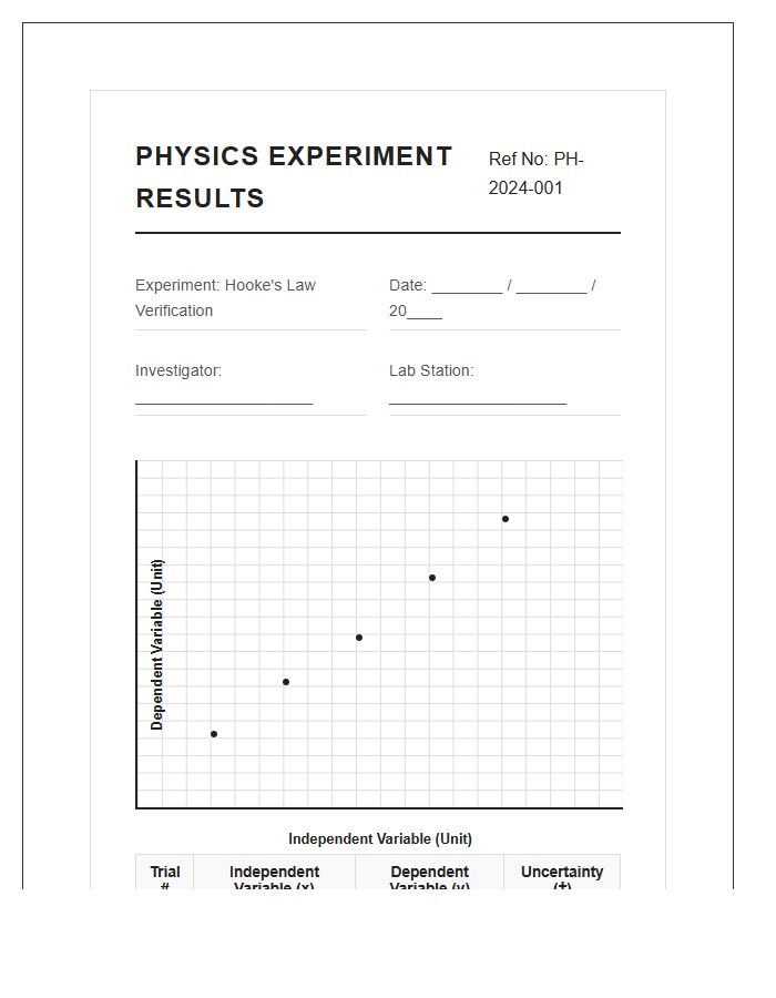 Printable Physics Experiment Results Scatter Plot Chart