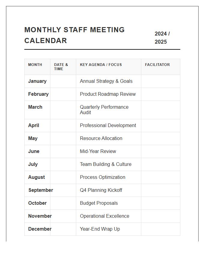 Monthly Staff Meeting Calendar Printable Chart