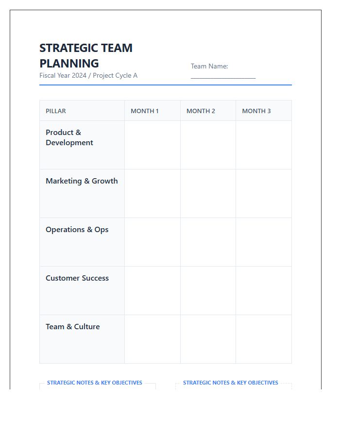 Strategic Team Planning Calendar Printable Chart