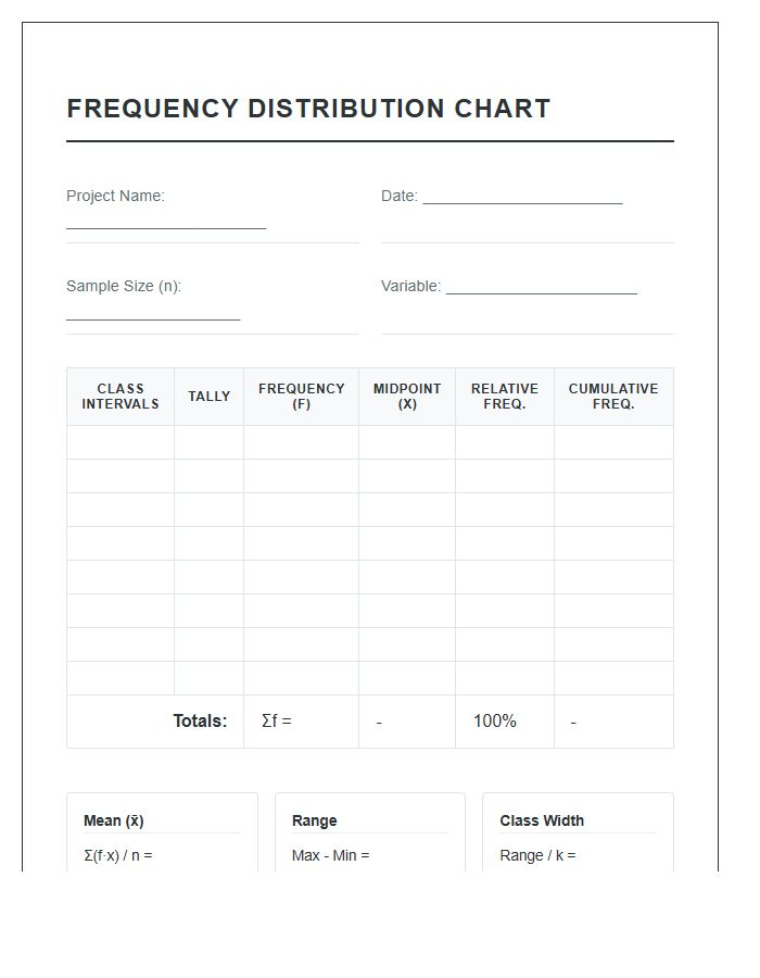 Grouped Data Statistics Project Printable Frequency Distribution Chart