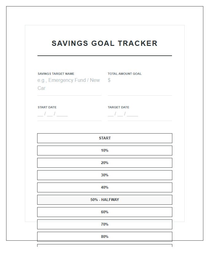 Budget Savings Goal Progress Printable Chart