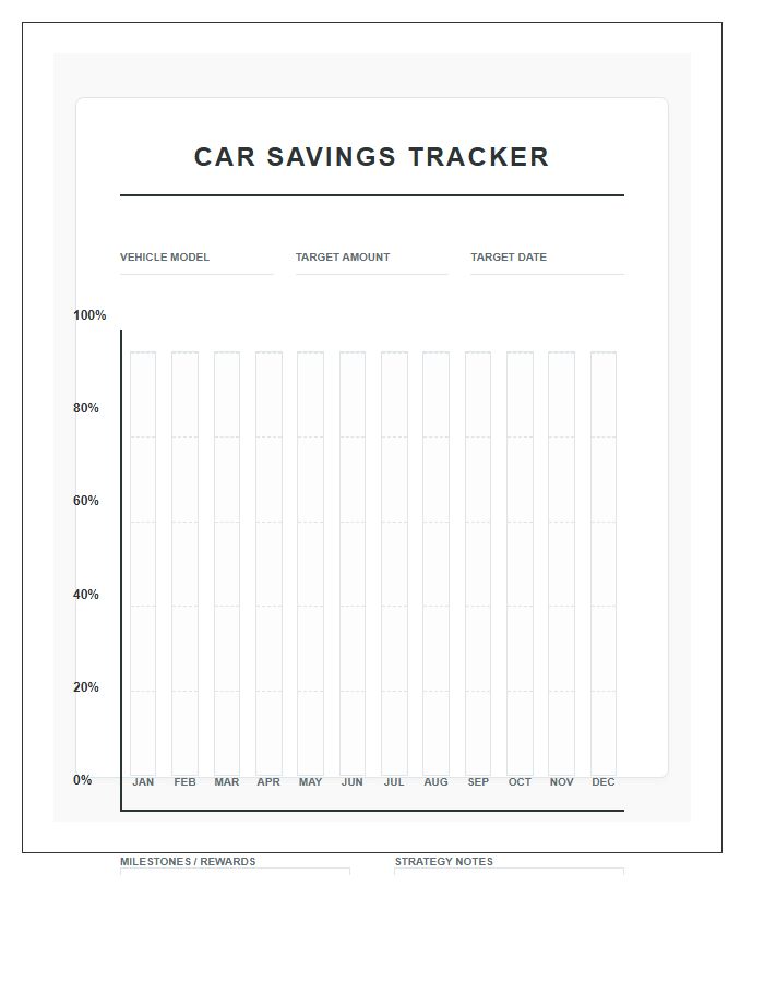 Car Savings Goal Bar Graph Printable Chart