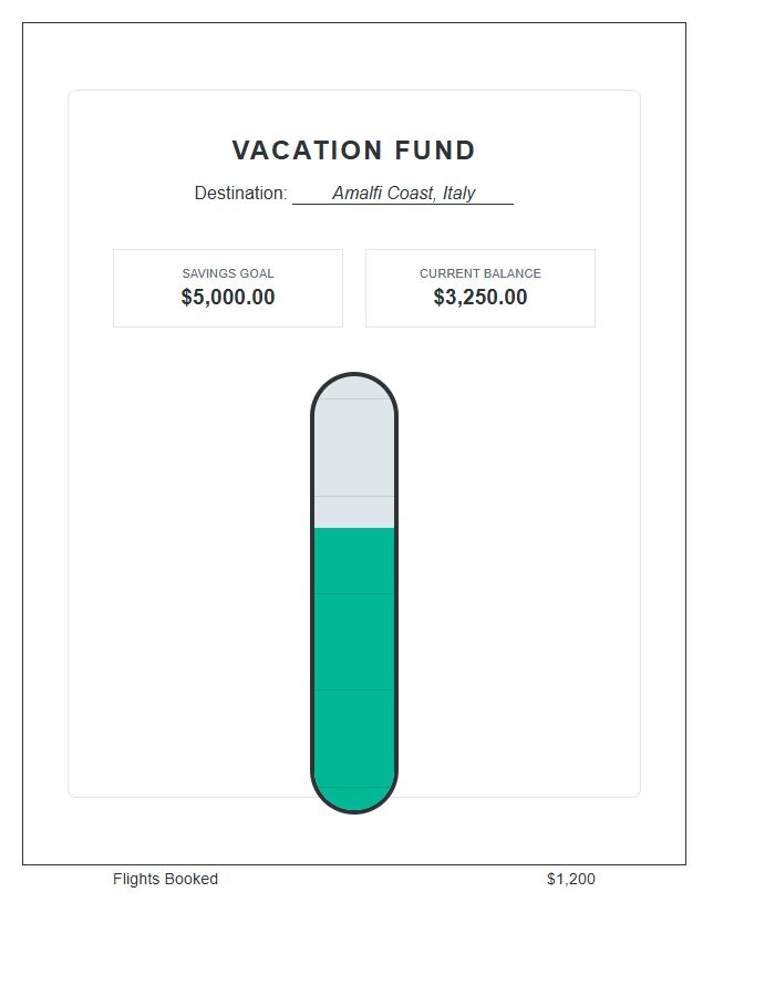 Vacation Fund Progress Bar Graph Printable Chart