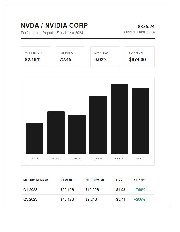 Printable Individual Stock Performance Metrics Graph Chart