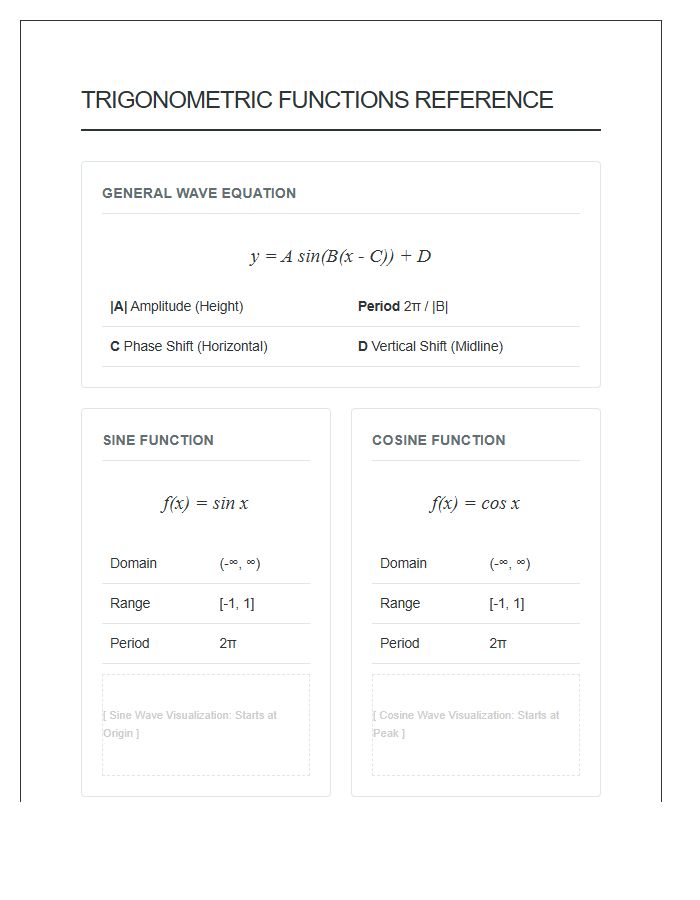 Basic Trigonometry Wave Graph Functions Printable Reference Chart