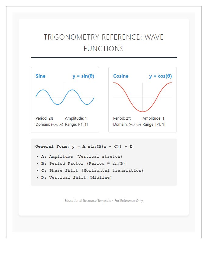 Printable Educational Trigonometry Wave Graph Reference Chart