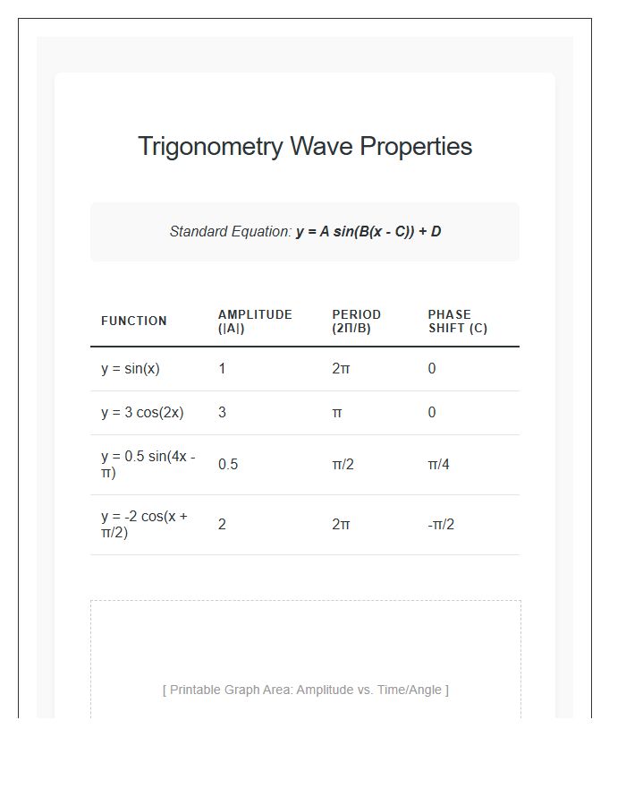 Trigonometry Wave Graph Amplitude And Period Printable Chart