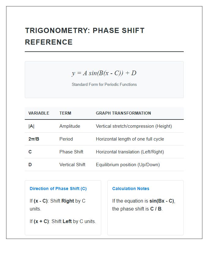 Trigonometry Wave Graph Phase Shift Printable Reference Chart