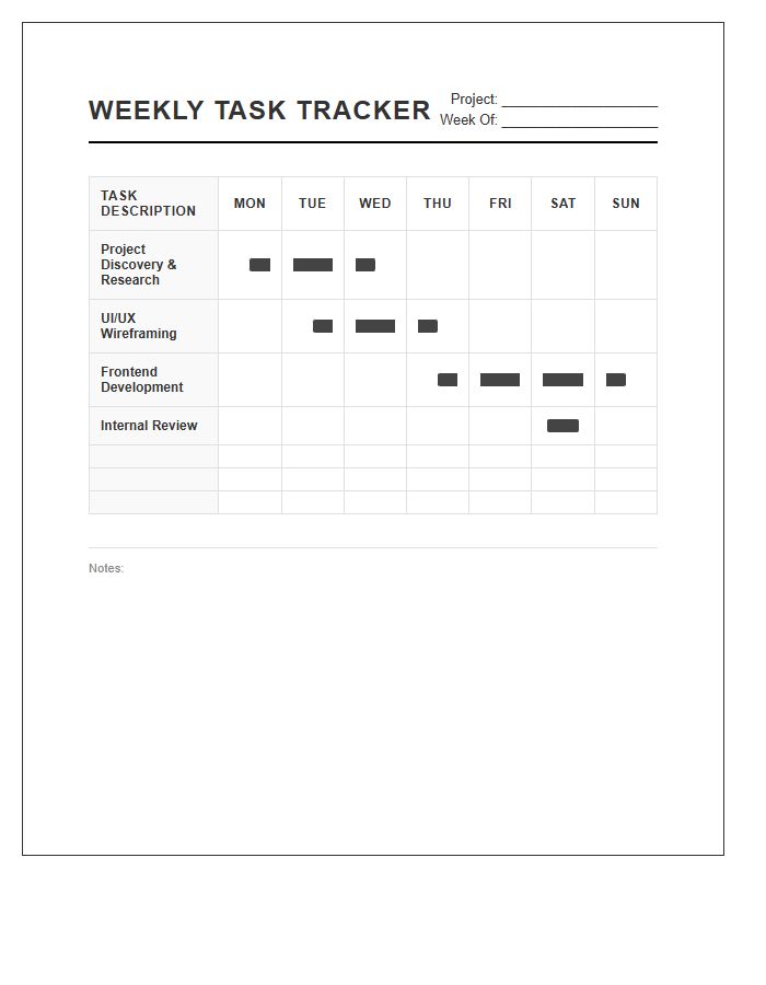 Weekly Task Tracking Project Gantt Chart Printable