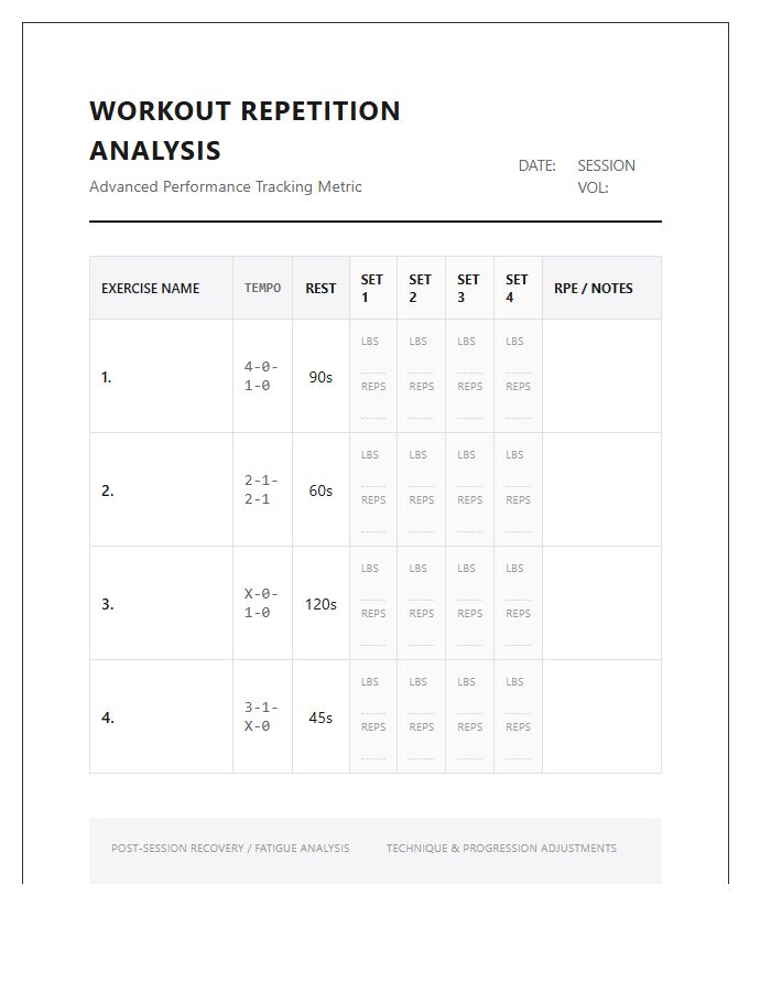 Advanced Workout Routine Repetition Analysis Printable Chart