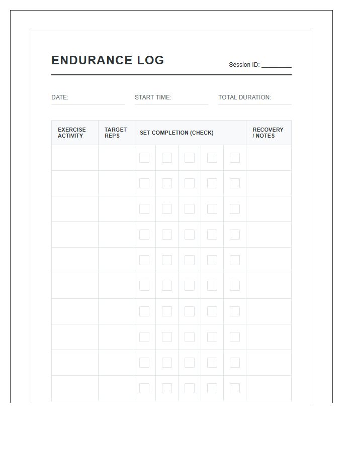Printable Endurance Workout Repetition Log Chart