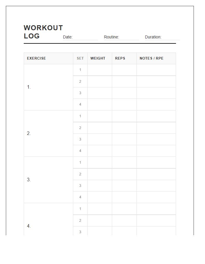 Printable Gym Exercise Set and Rep Tracker Chart