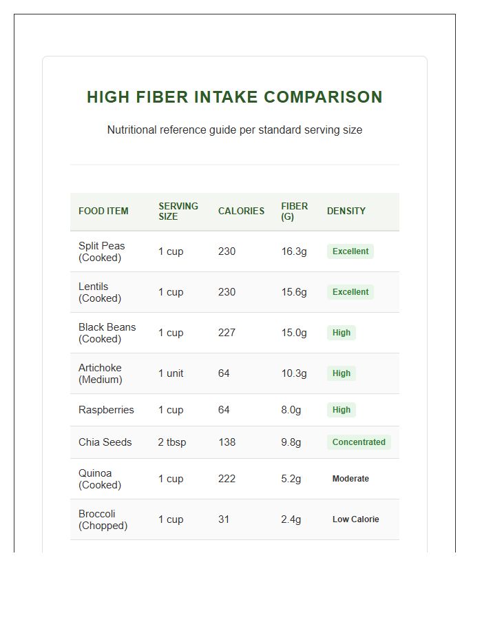 High Fiber Nutritional Calorie Intake Comparison Chart Printable