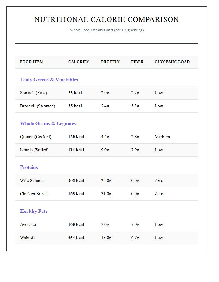 Printable Whole Food Nutritional Calorie Intake Comparison Chart