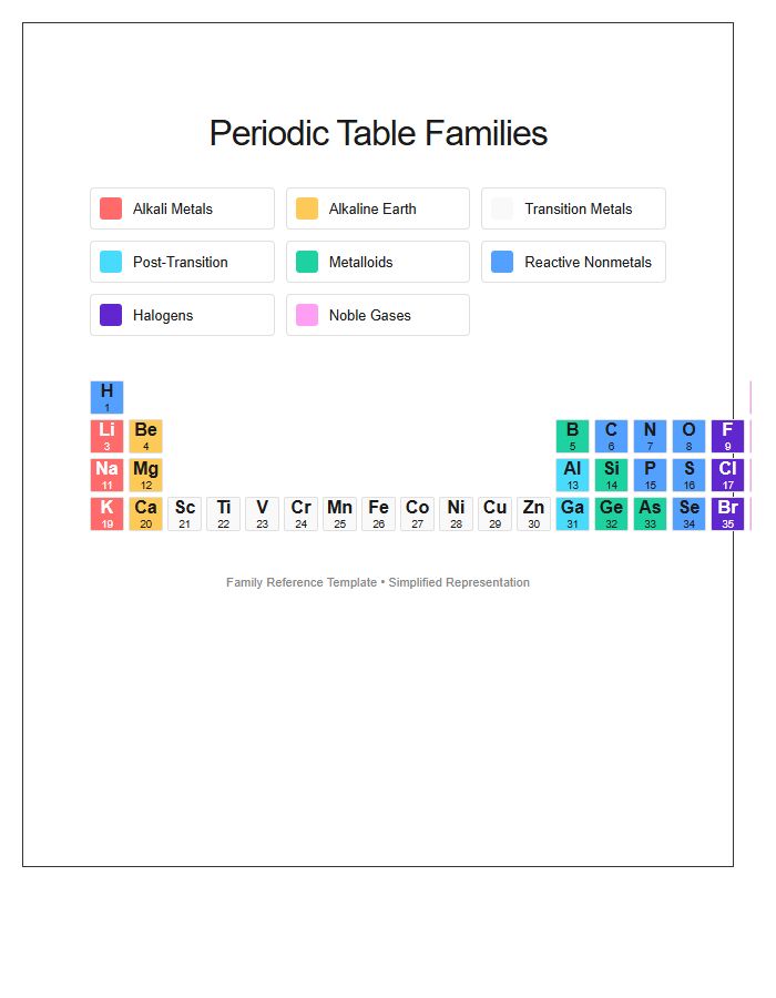 Color Coded Printable Periodic Table Families Chart