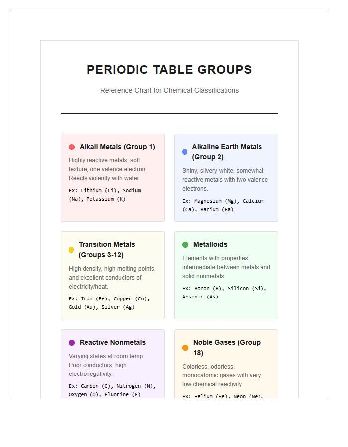 Educational Printable Periodic Table Element Group Chart