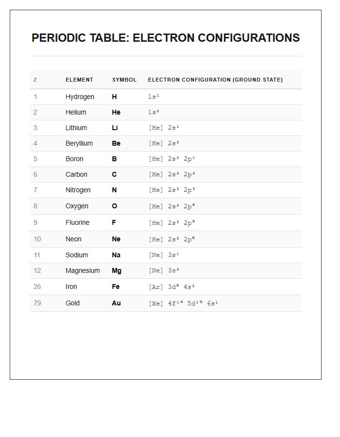 Printable Periodic Table Electron Configuration Data Chart