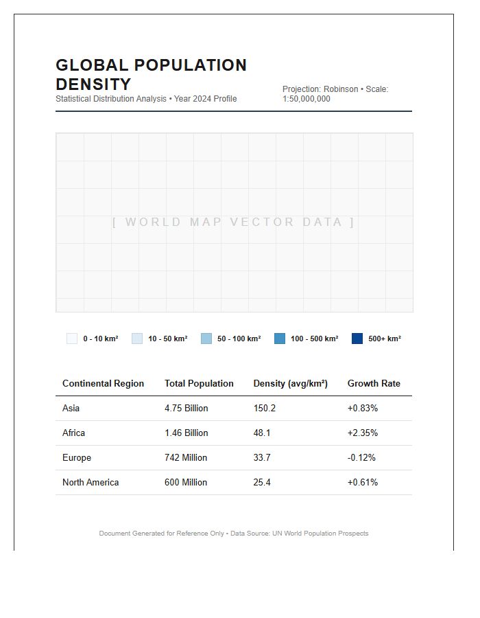 Printable World Population Distribution Density Map Chart