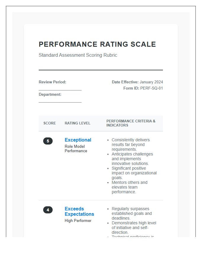 Detailed Performance Review Rating Scale Scoring Chart Printable