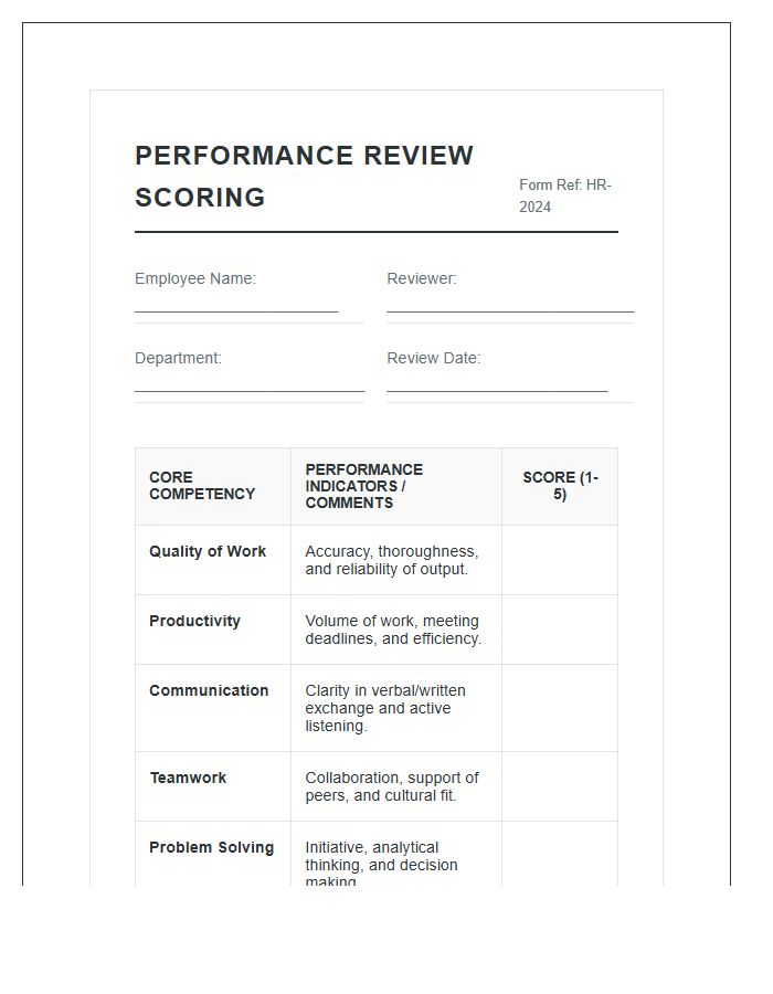 HR Performance Review Scoring Chart Printable Outline