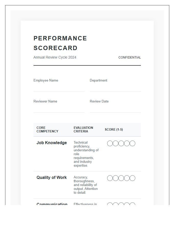 Printable Corporate Employee Scoring Chart For Performance Reviews