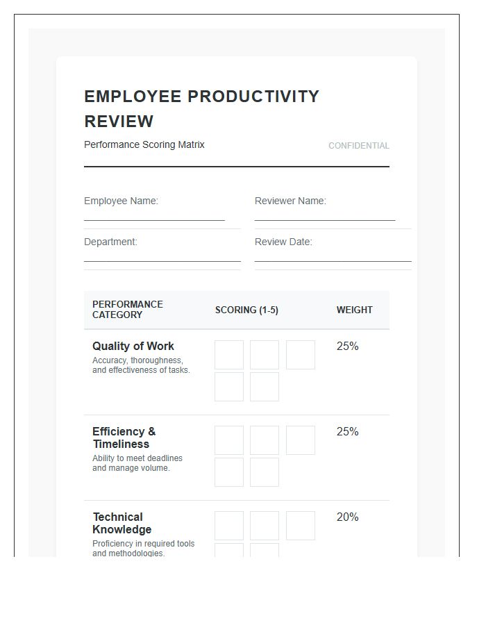 Printable Employee Productivity Review Scoring Chart