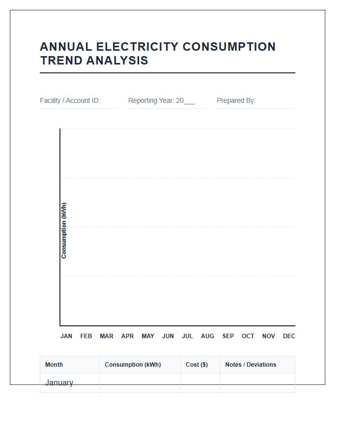 Annual Electricity Consumption Trend Analysis Line Graph Chart Printable