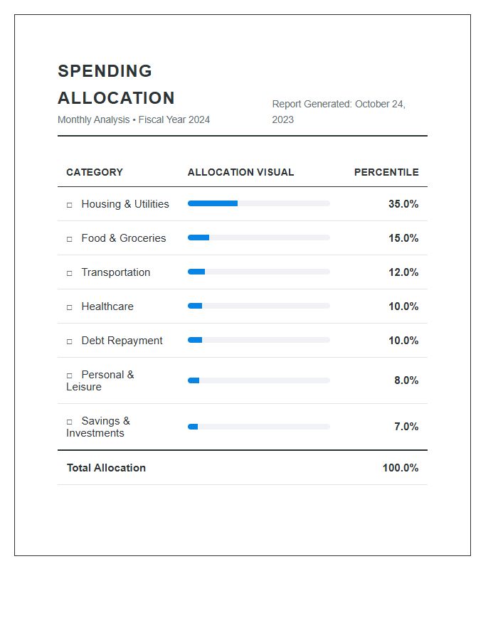 Categorized Spending Allocation Monthly Percentile Printable Chart
