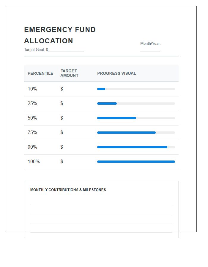 Emergency Fund Allocation Monthly Percentile Printable Chart