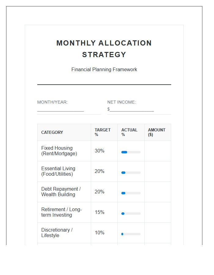 Financial Planning Percentile Allocation Printable Monthly Chart