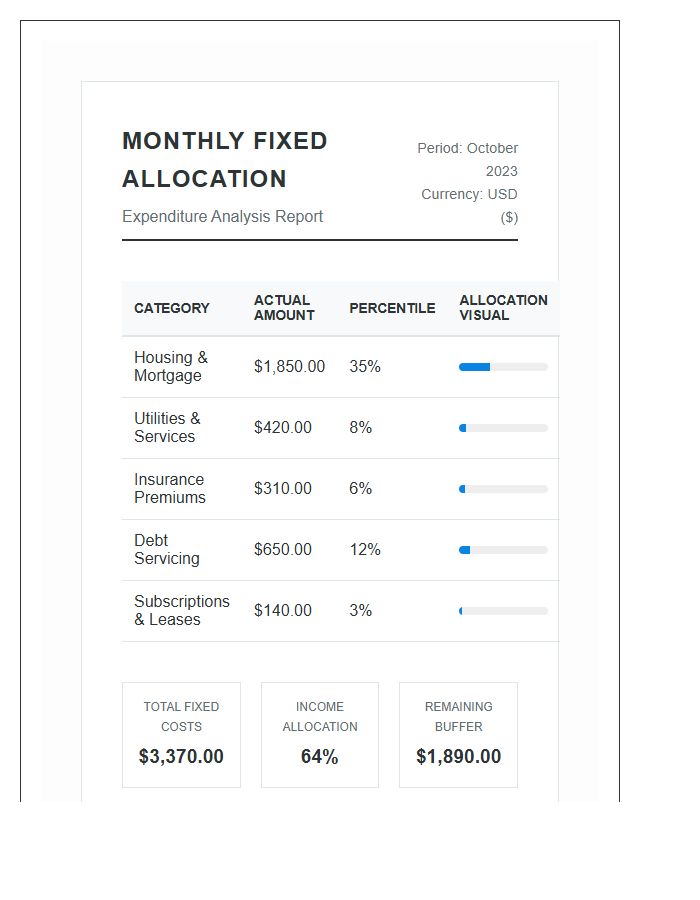 Fixed Expense Allocation Monthly Percentile Printable Chart