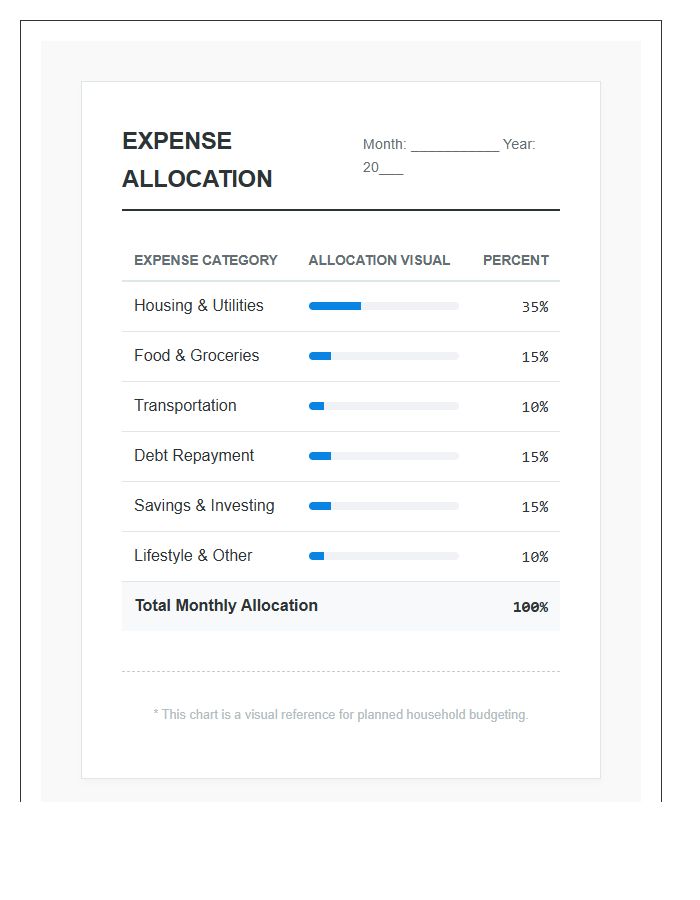 Household Expense Allocation Printable Monthly Percentile Chart