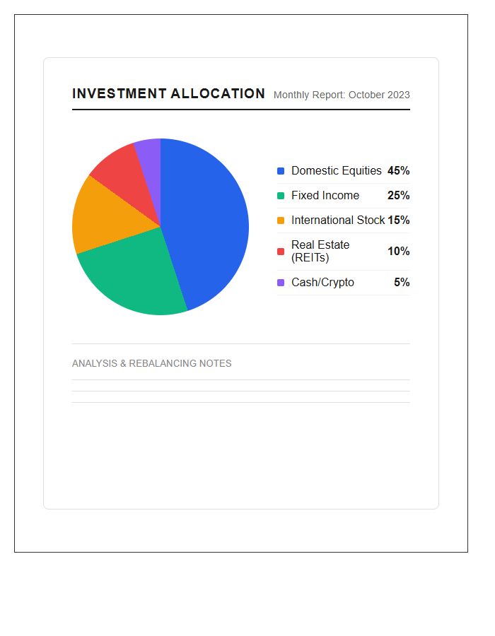 Investment Allocation Monthly Percentile Printable Pie Chart
