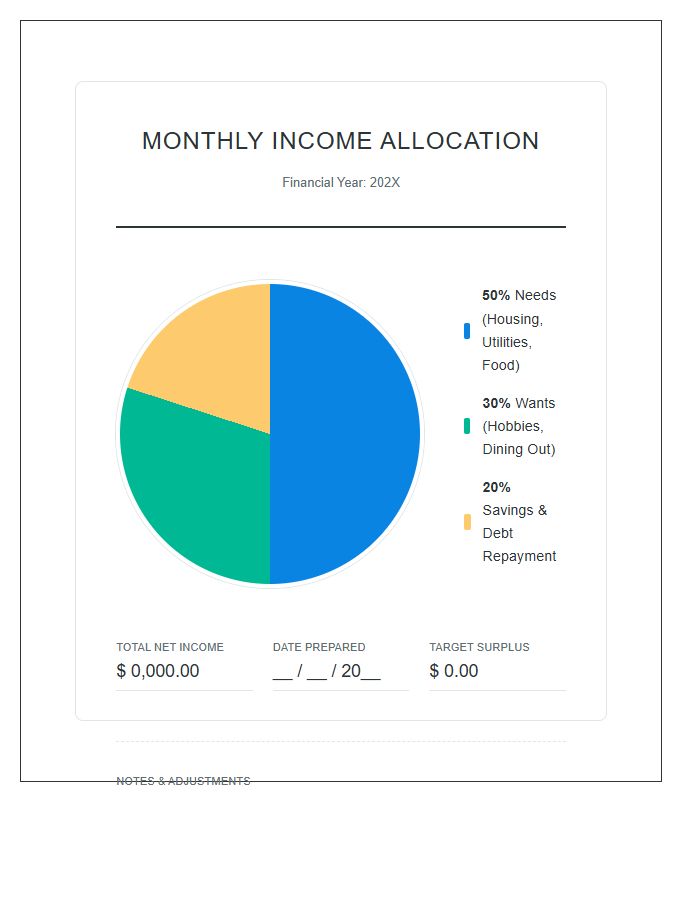 Monthly Income Allocation Percentile Printable Pie Chart