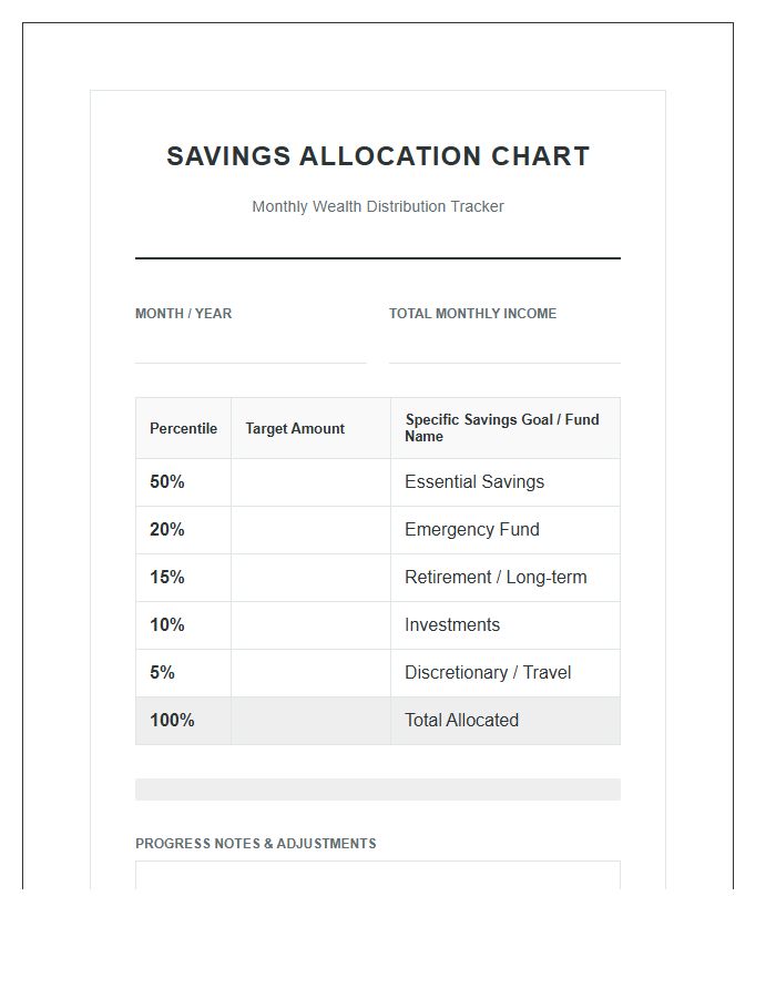 Savings Goal Allocation Printable Monthly Percentile Chart