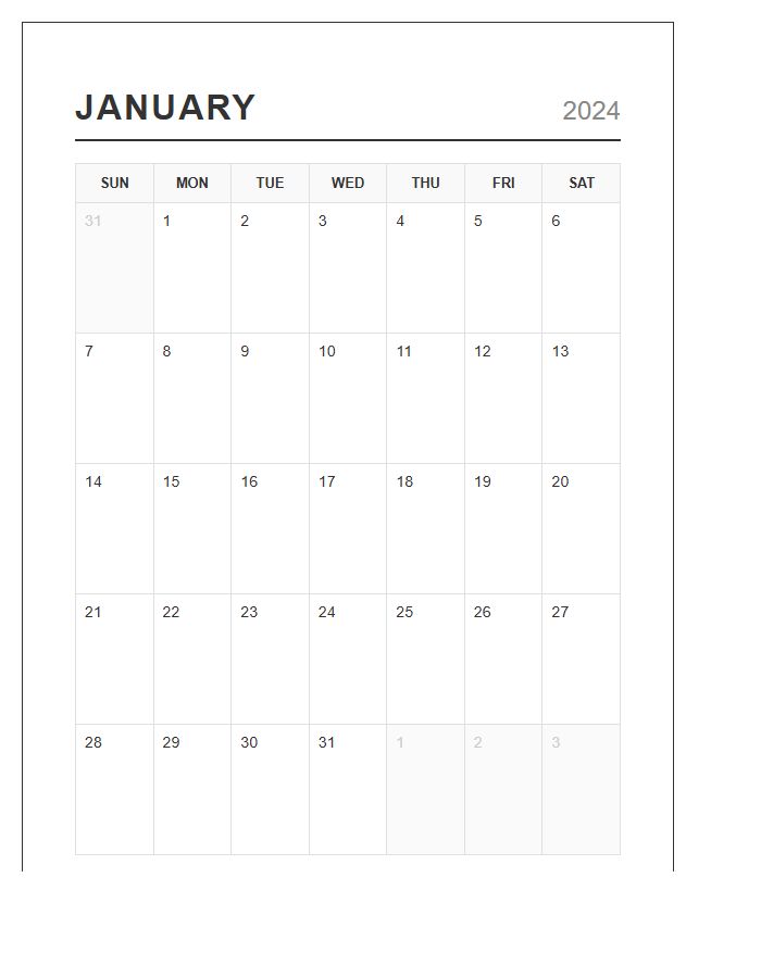Basic Grid View Calendar Printable Chart