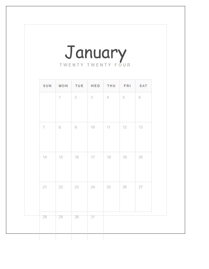 Elegant Script Minimalist Calendar Printable Chart