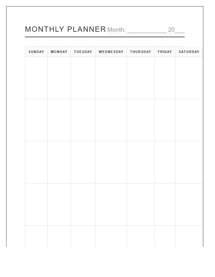 Minimalist Monthly Planner Printable Chart