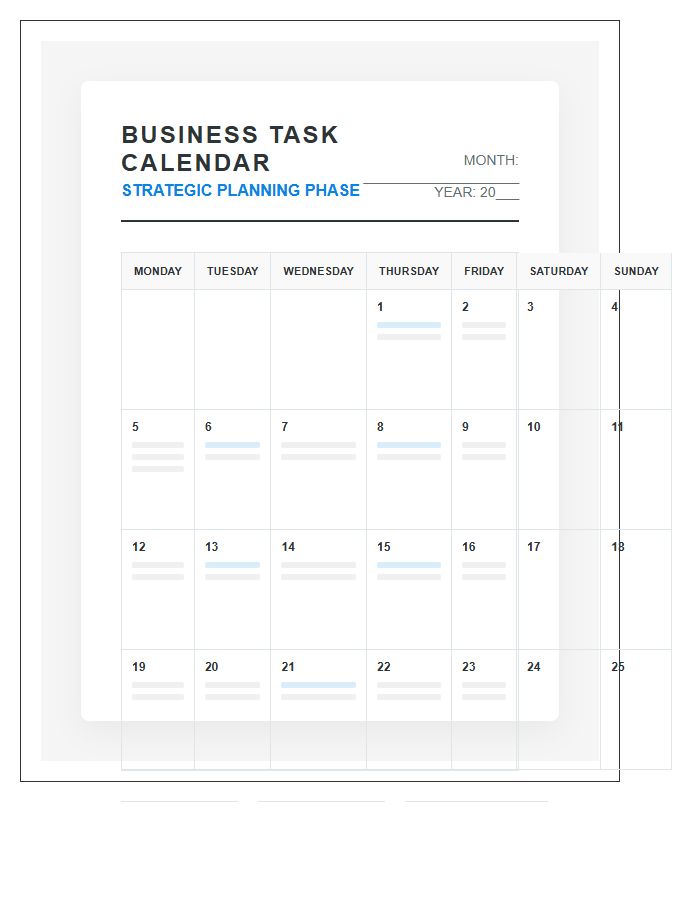 Refined Business Task Calendar Printable Chart