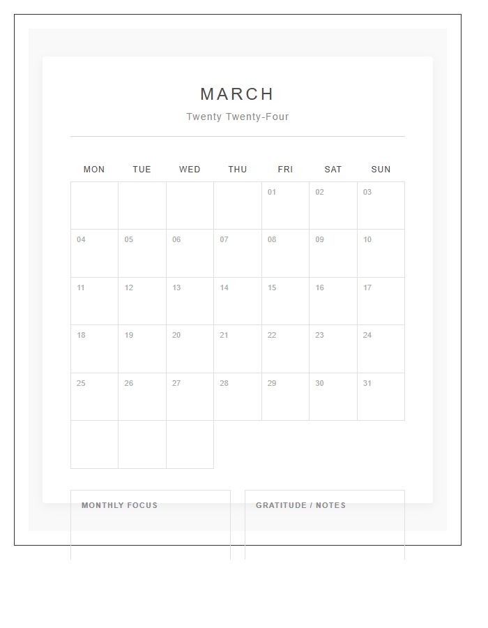 Scandi Style Home Calendar Printable Chart