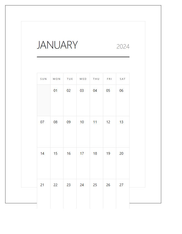 Sleek Aesthetic Wall Calendar Printable Chart