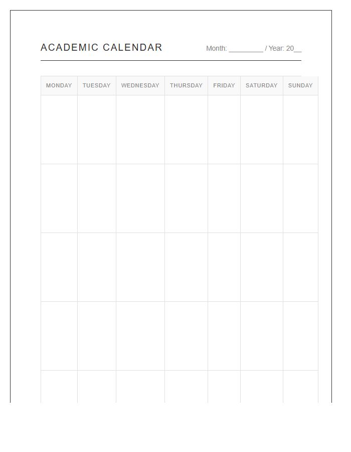 Understated Academic Planner Calendar Printable Chart