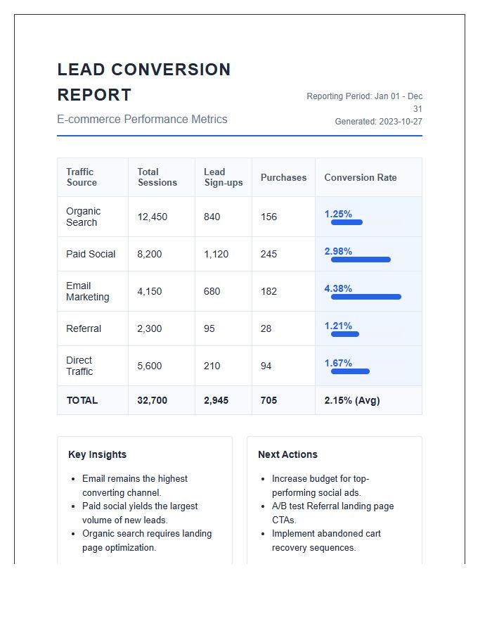 Printable E-commerce Lead Conversion Rate Chart