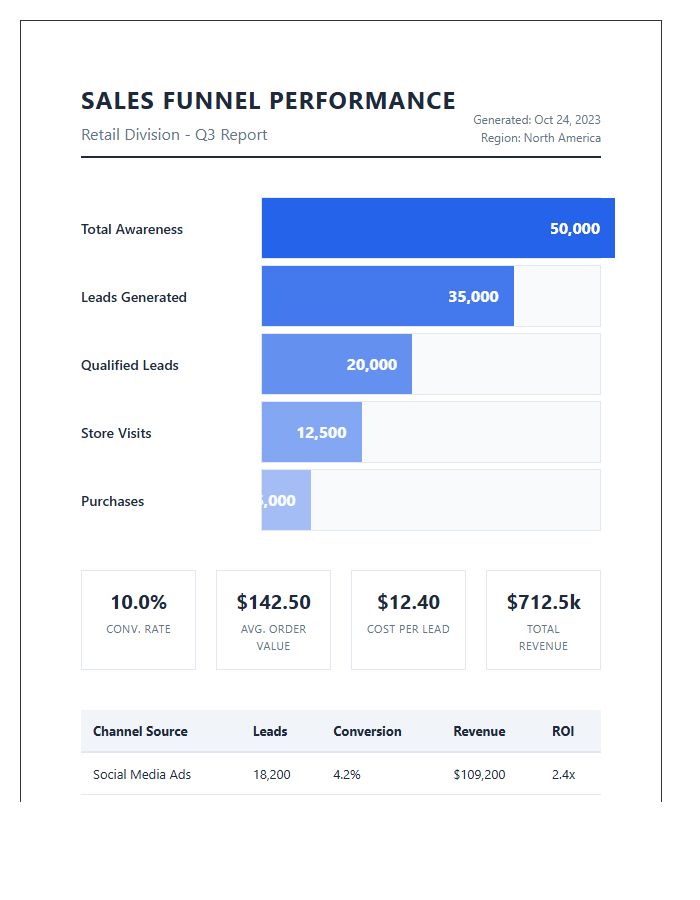 Printable Retail Sales Lead Funnel Performance Chart