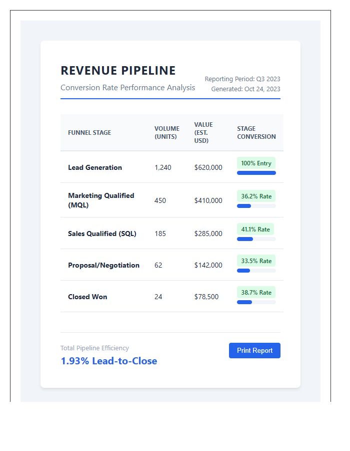 Printable Revenue Pipeline Conversion Rate Chart
