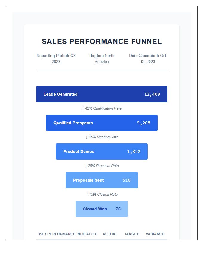 Printable Sales Performance Metrics Funnel Chart