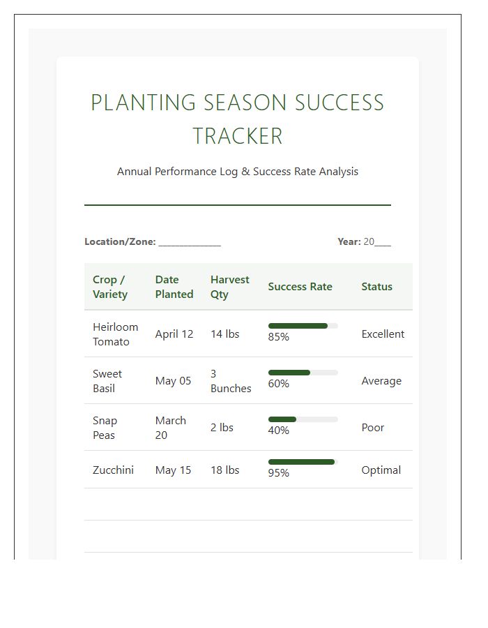 Printable Backyard Planting Season Success Rate Chart